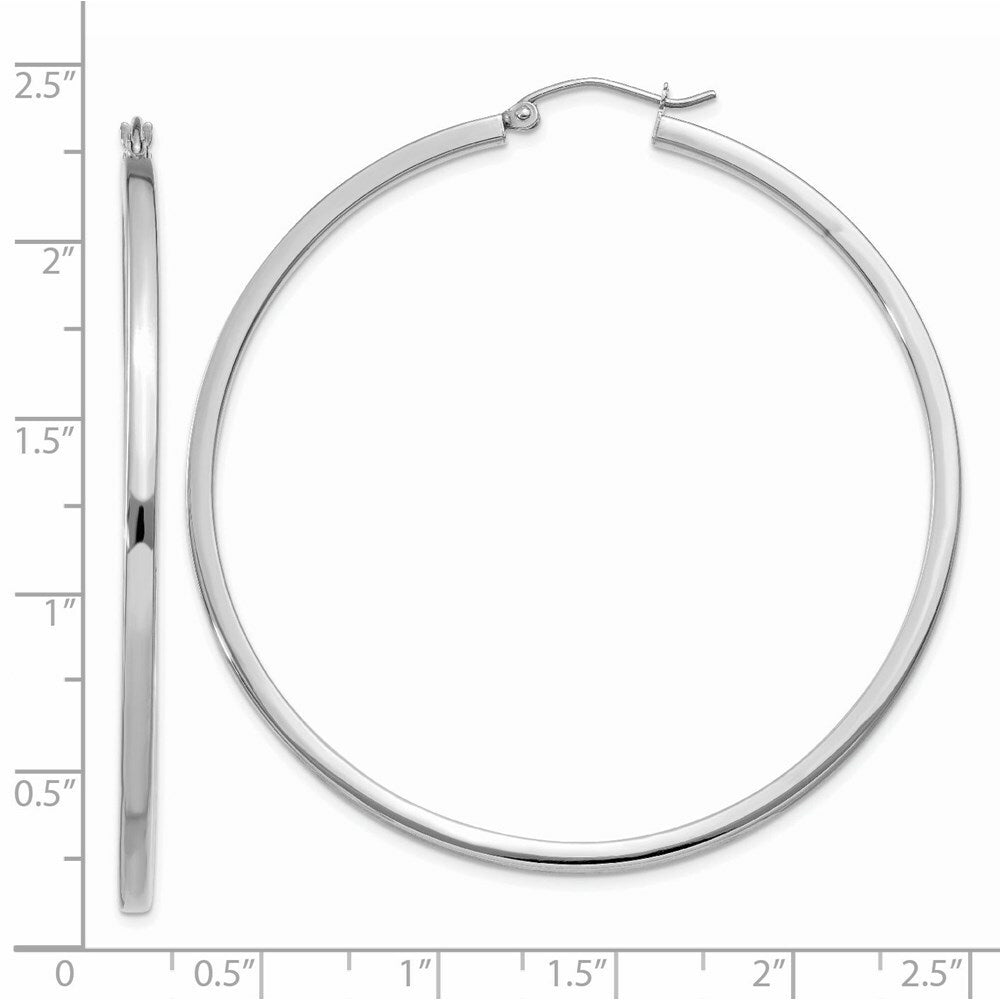 14K White Gold 2mm Square Tube Hoops  55mm length