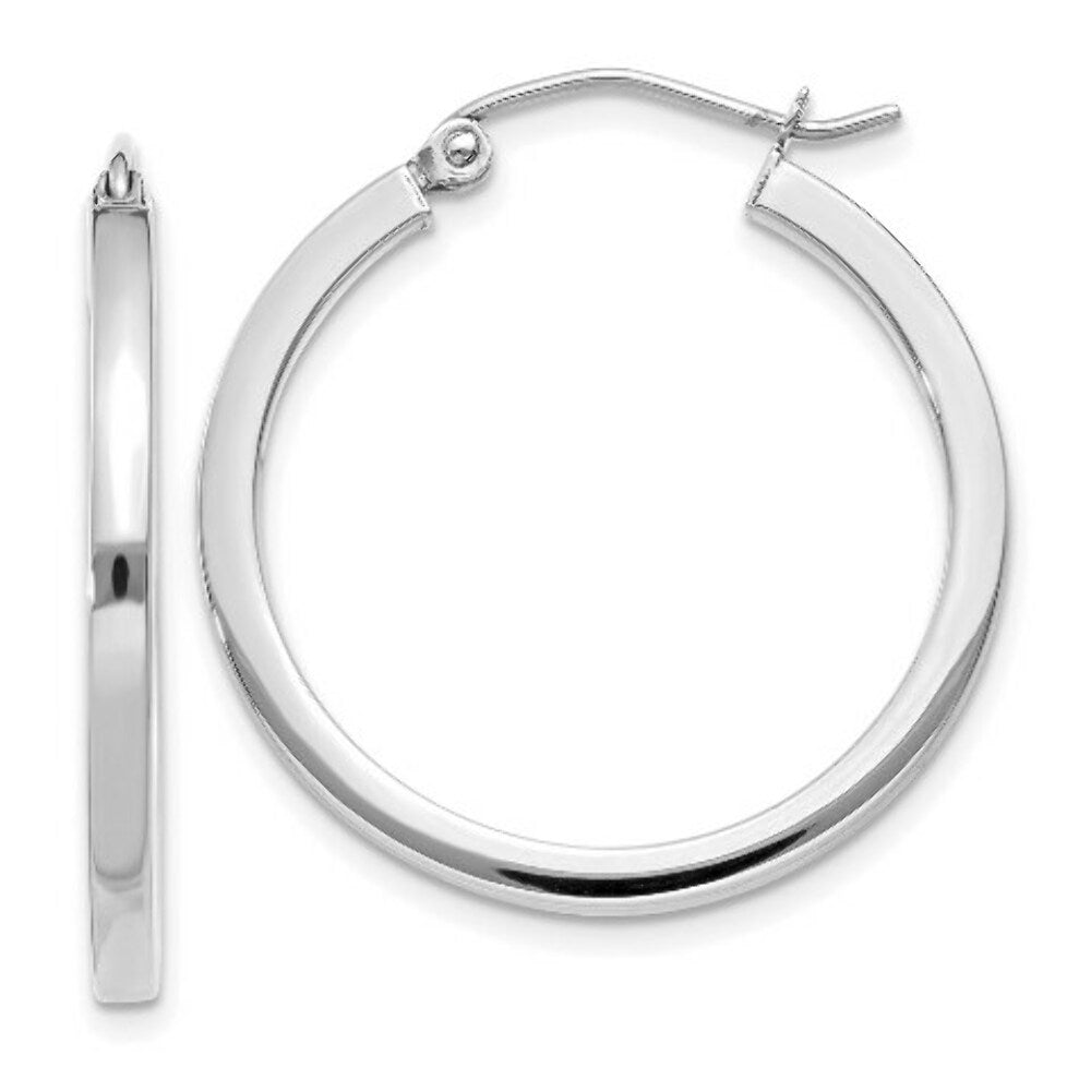 14K White Gold 2mm Square Tube Hoops  25mm length