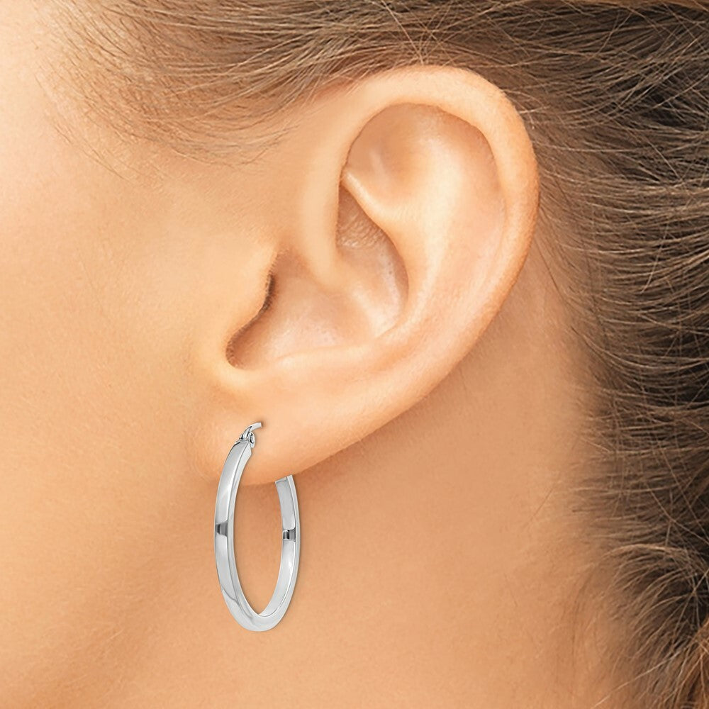 14K White Gold 2mm Square Tube Hoops  25mm length