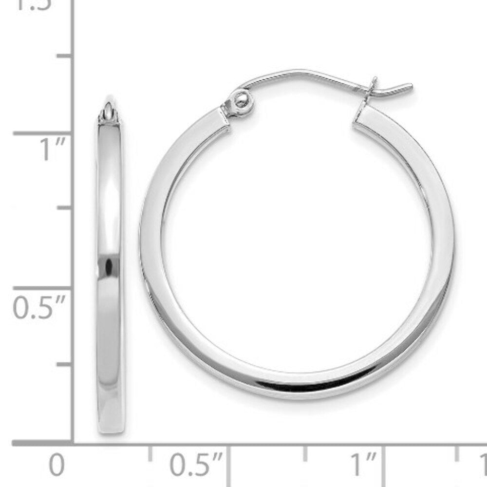 14K White Gold 2mm Square Tube Hoops  25mm length