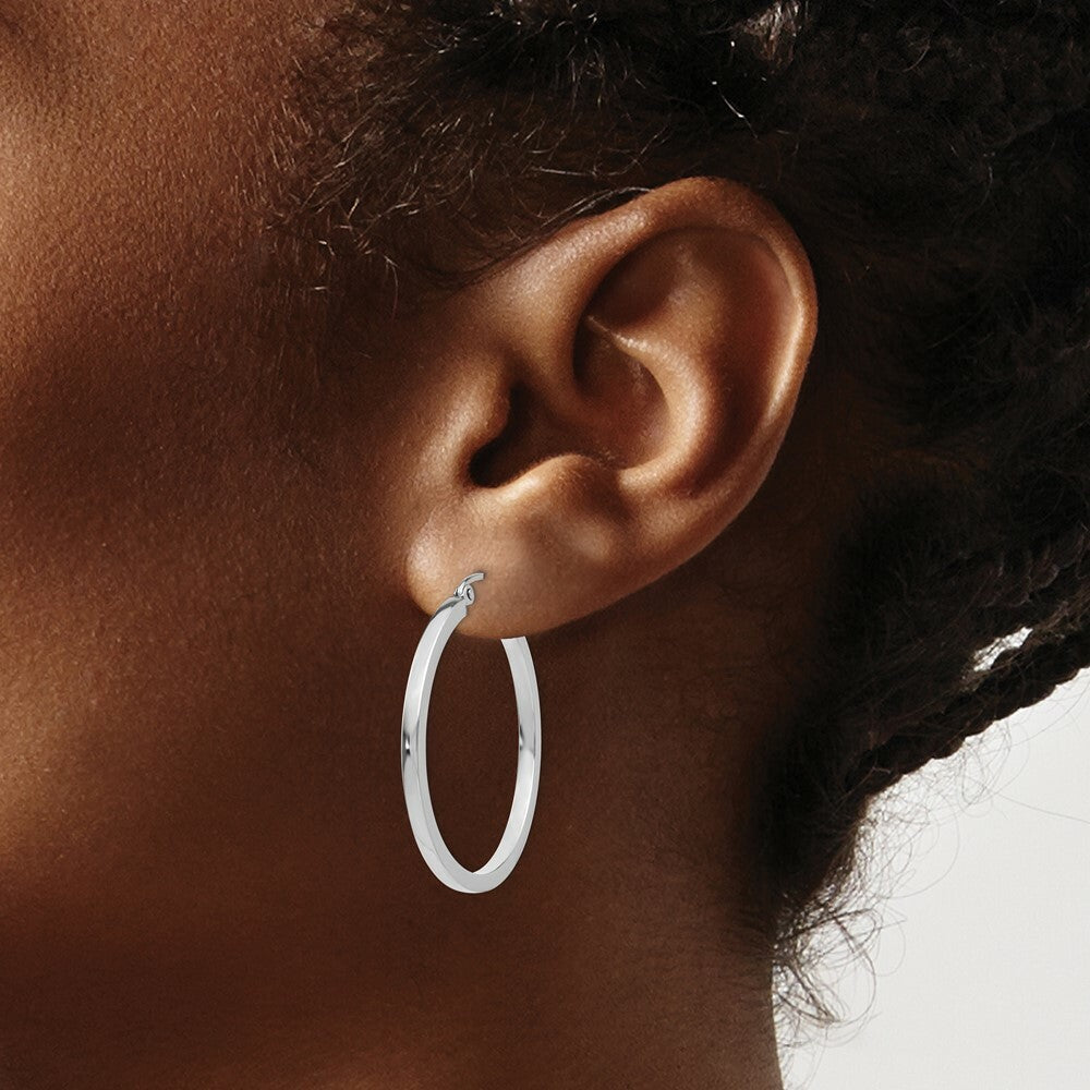 14K White Gold 2mm Square Tube Hoops  30mm length