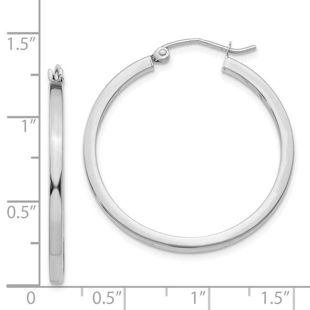 14K White Gold 2mm Square Tube Hoops  30mm length