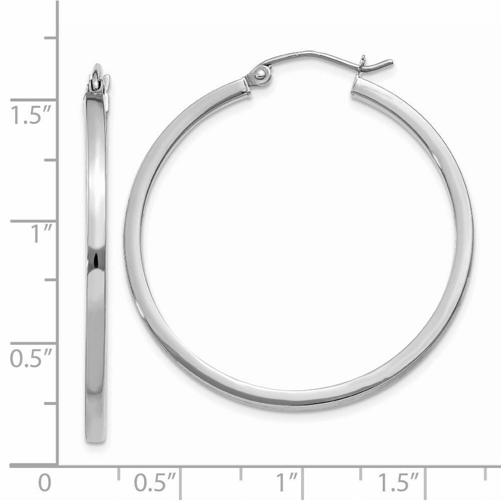 14K White Gold 2mm Square Tube Hoops  35mm length