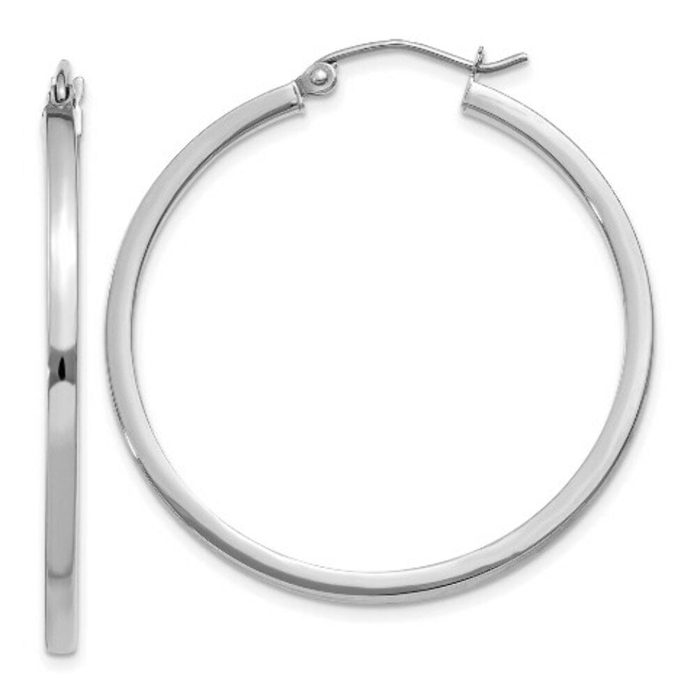 14K White Gold 2mm Square Tube Hoops  35mm length