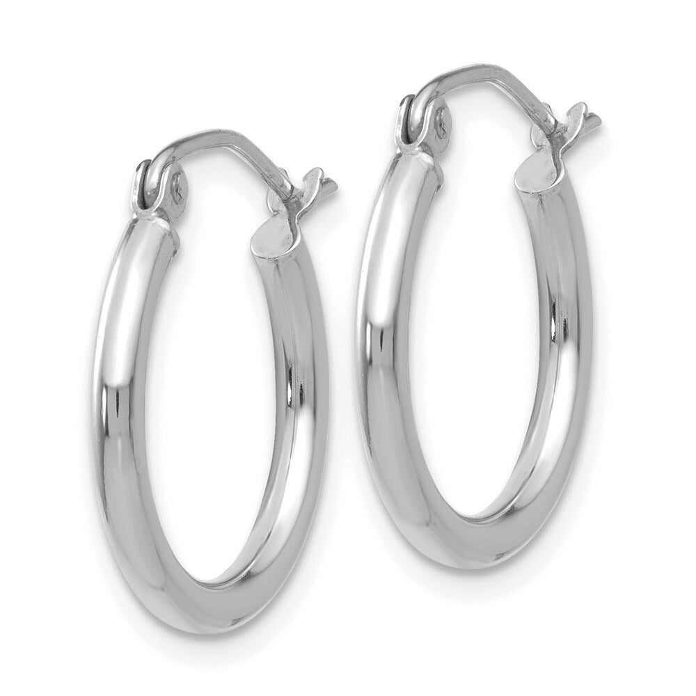 14K White Gold 2mm Round Hoop Earrings  17mm length