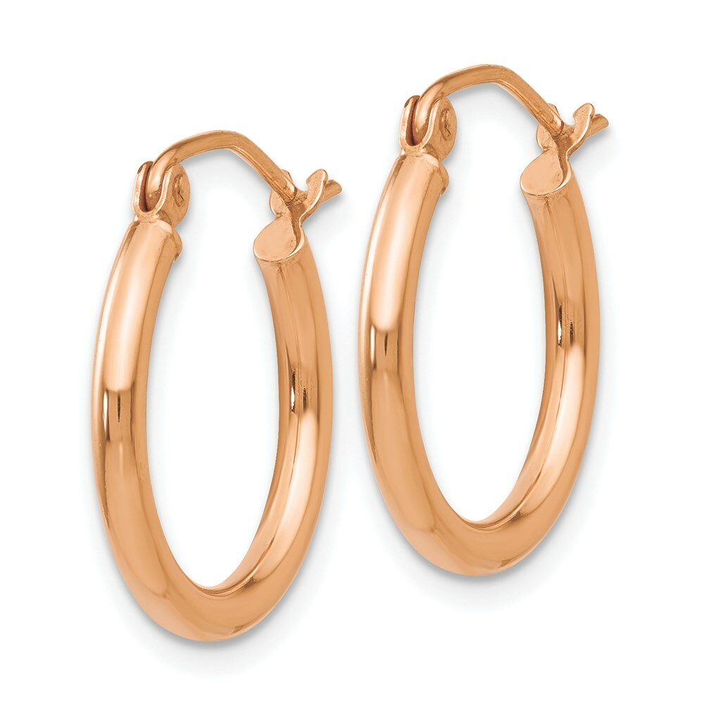 14K Yellow Gold Polished 2mm Round Hoop Earrings 17mm length