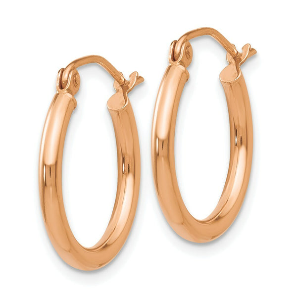 14K Yellow Gold Polished 2mm Round Hoop Earrings 17mm length