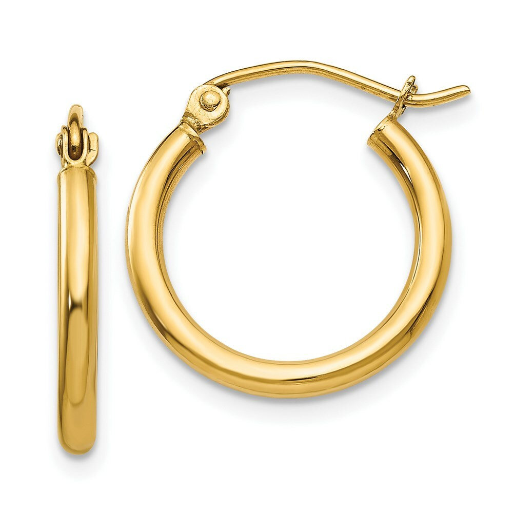 14K Yellow Gold Lightweight Tube Hoop Earrings  17mm length