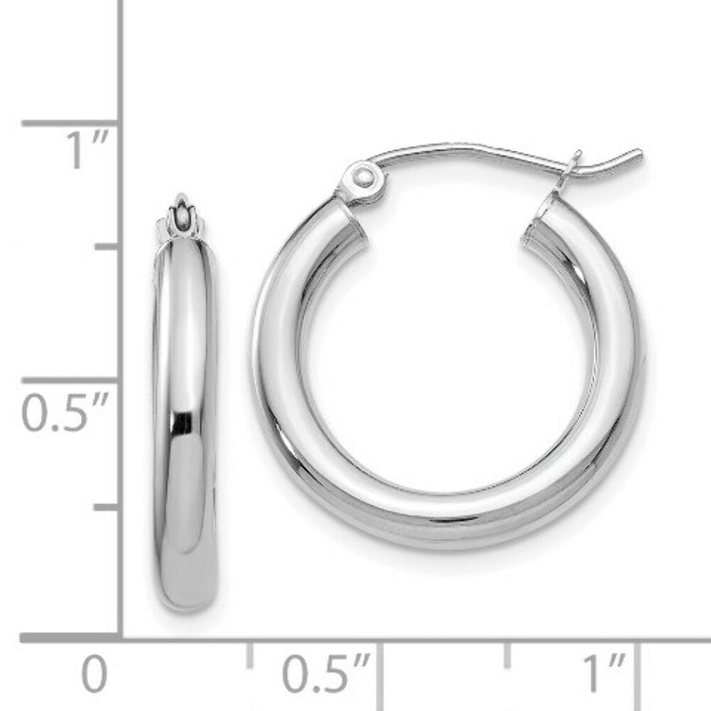 14K White Gold 3mm Hoop Earrings  20mm length