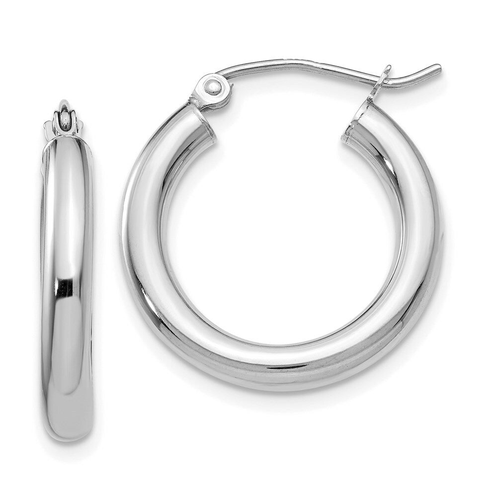 14K Gold 3mm White Hoop Earrings  20mm length