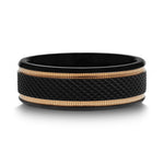 Load image into Gallery viewer, Mens Black Titanium Diamond Pattern Wedding Ring - Brushed Finish - Gold Milgrain Grooves - 8mm Wide -  Style name: BAROQUE - Lifetime Warranty
