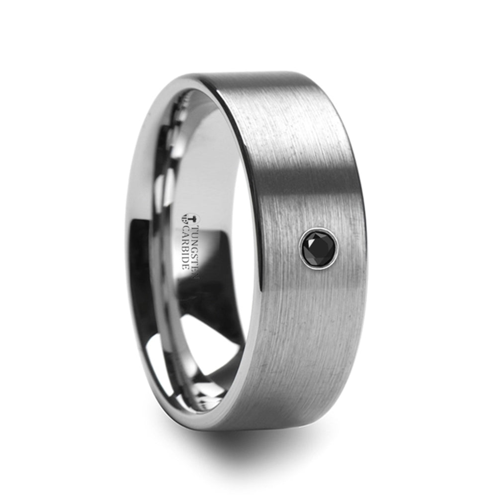 Mens Comfort Fit - Brushed Tungsten Wedding Ring - Black Diamond - 6mm 8mm Wide - Style name: IRENAEUS - Lifetime Warranty