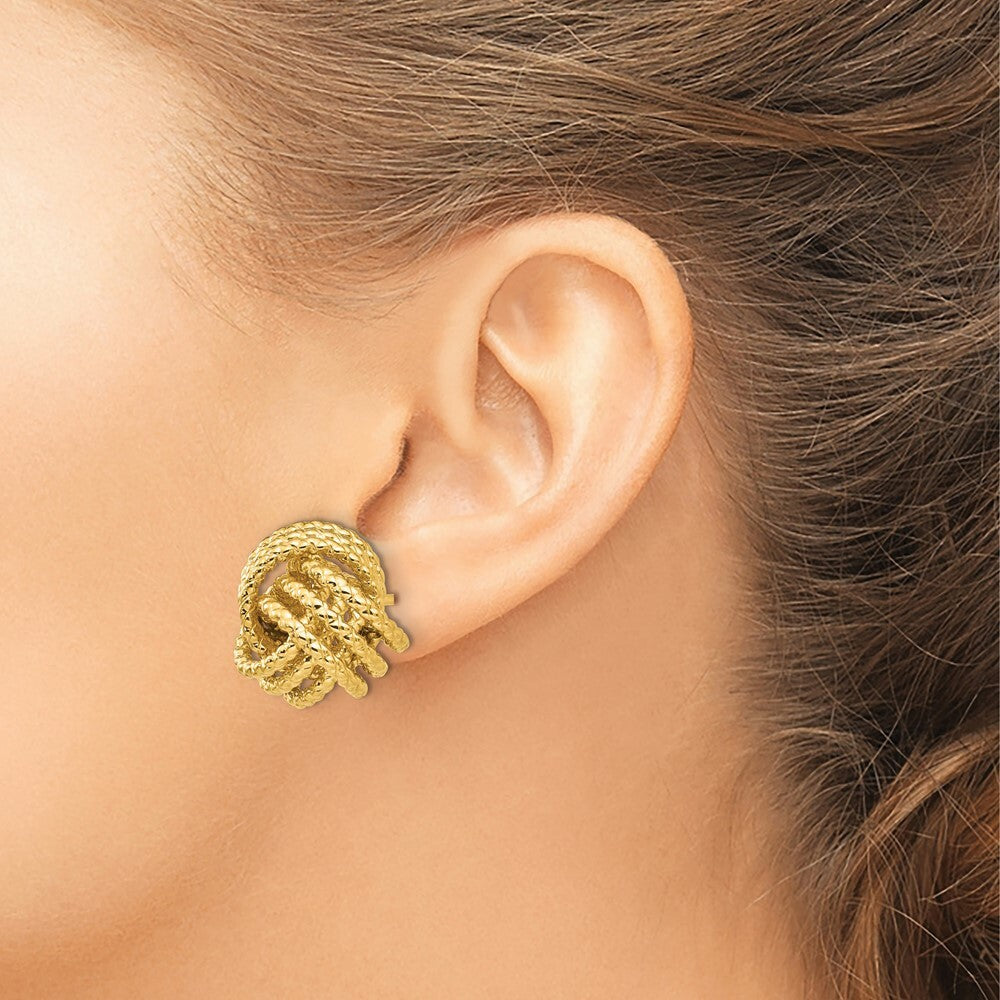 14K Yellow Gold Polished & Twisted Love Knot Post Earrings