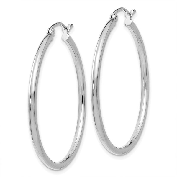 14K White Gold 2mm Round Hoop Earrings  35mm length