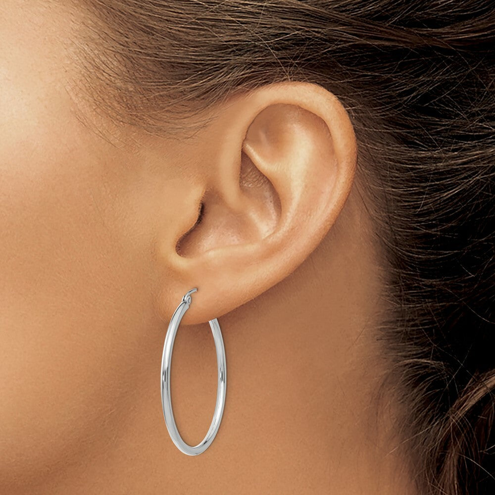 14K White Gold Lightweight Hoop Earrings  35mm length