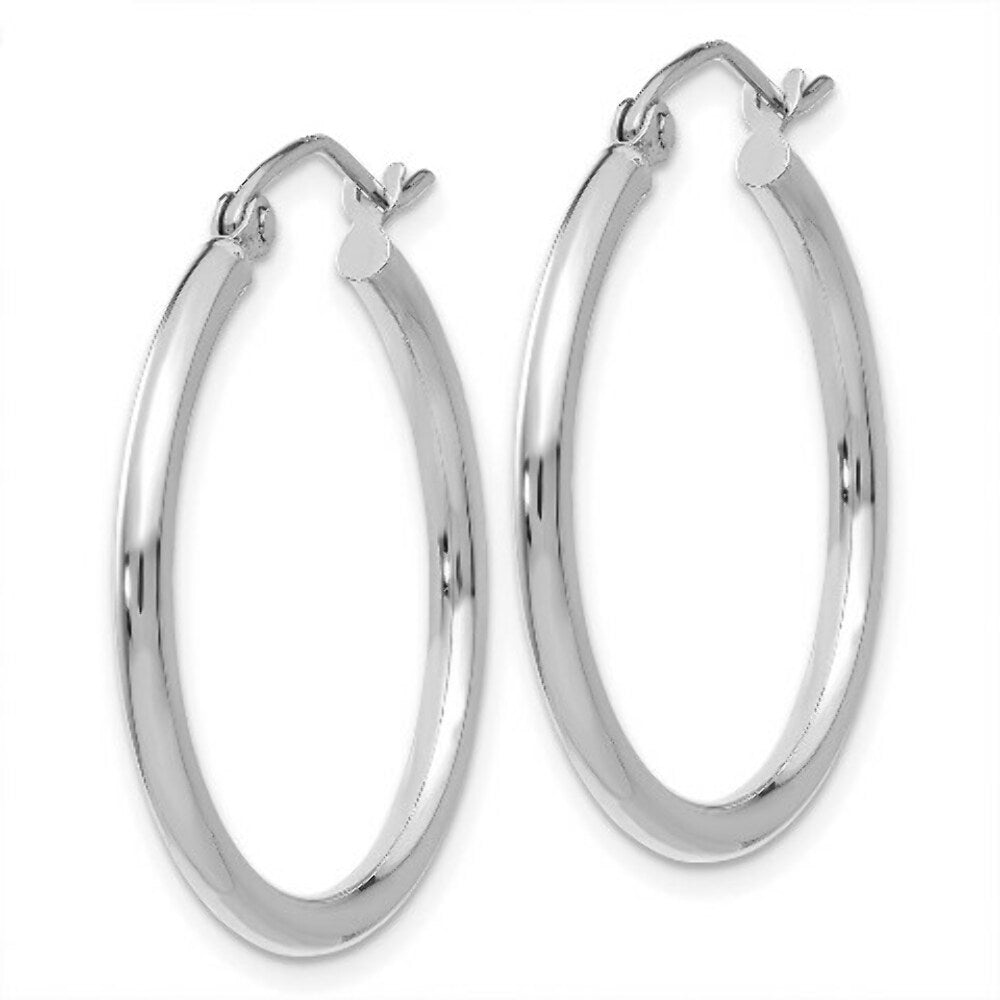 14K White Gold Lightweight Hoop Earrings  25mm length