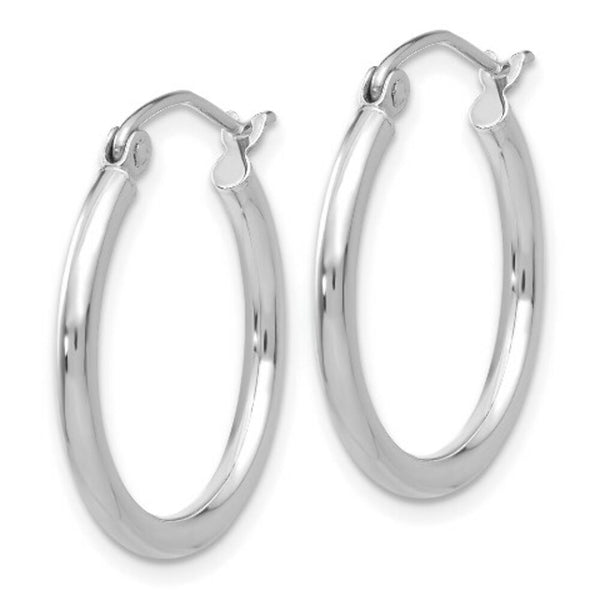 14K White Gold 2mm Round Hoop Earrings  20mm length