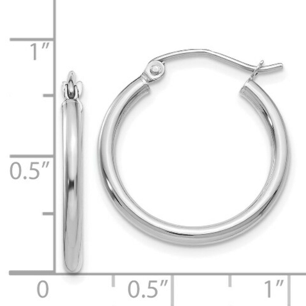 14K White Gold 2mm Round Hoop Earrings  20mm length