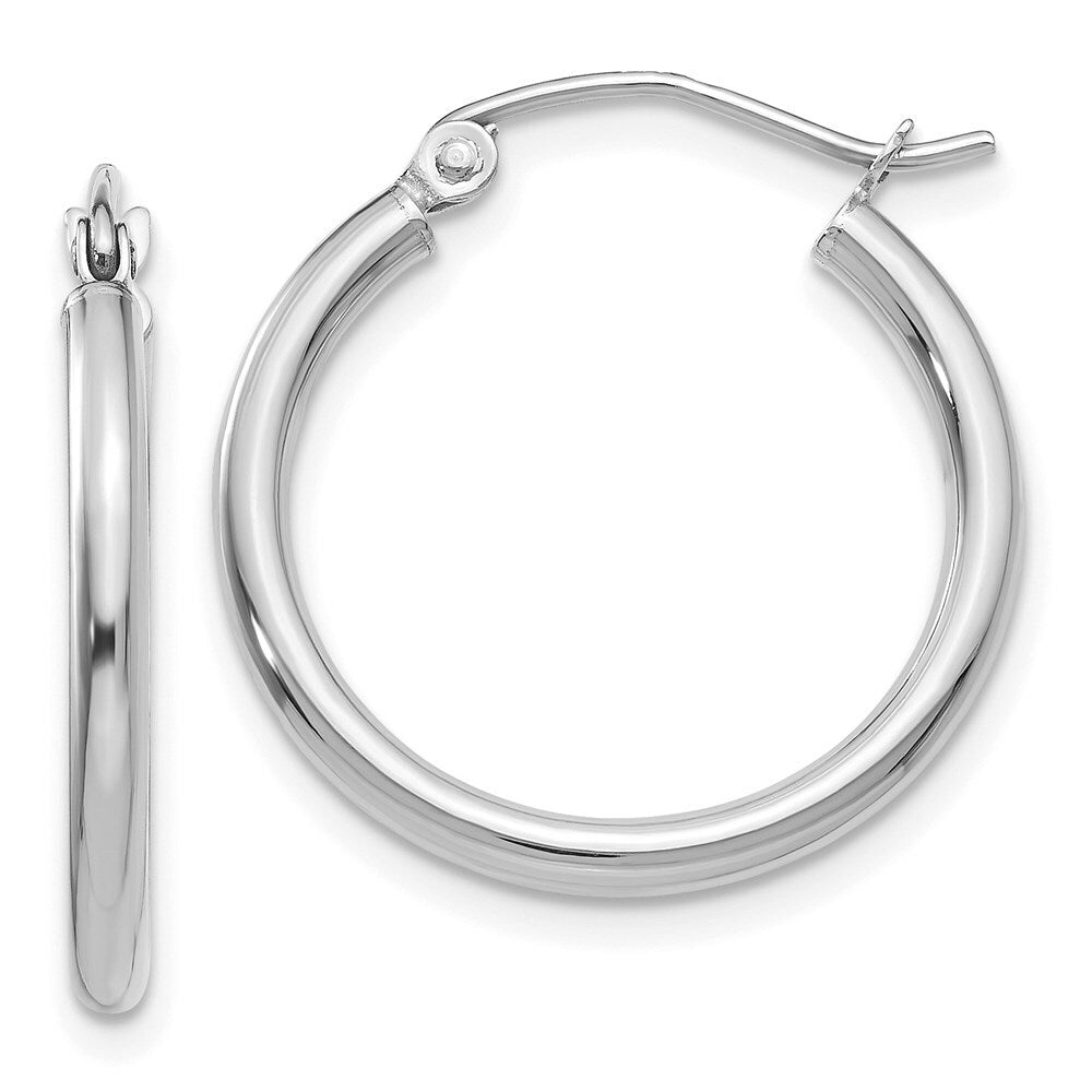 14K White Gold 2mm Round Hoop Earrings  20mm length
