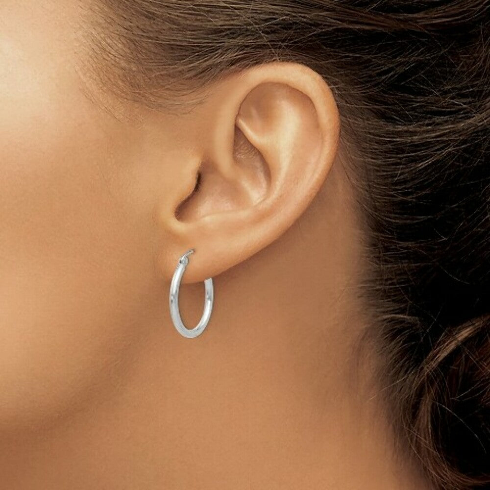 14K White Gold Lightweight Hoop Earrings  20mm length