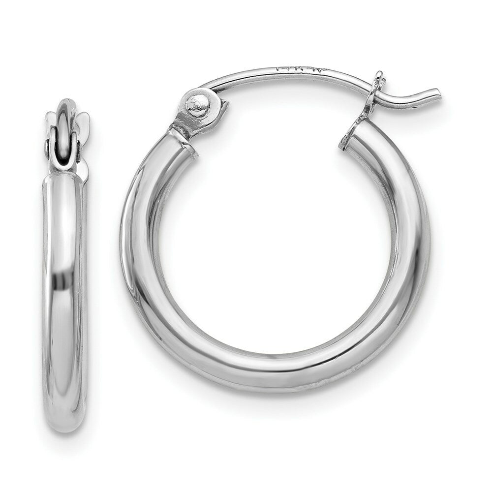 14K White Gold 2mm Round Hoop Earrings  15mm length