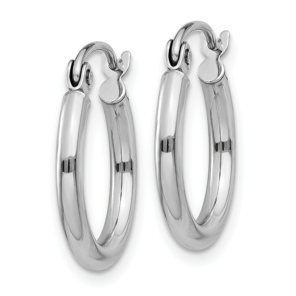 14K White Gold 2mm Round Hoop Earrings  15mm length