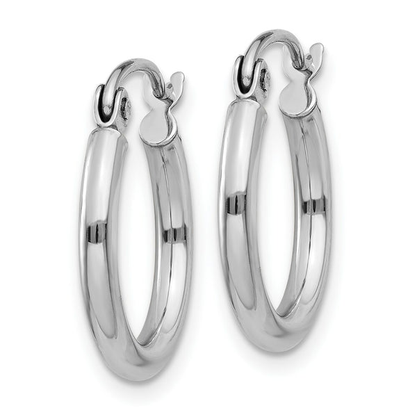 14K White Gold 2mm Round Hoop Earrings  15mm length