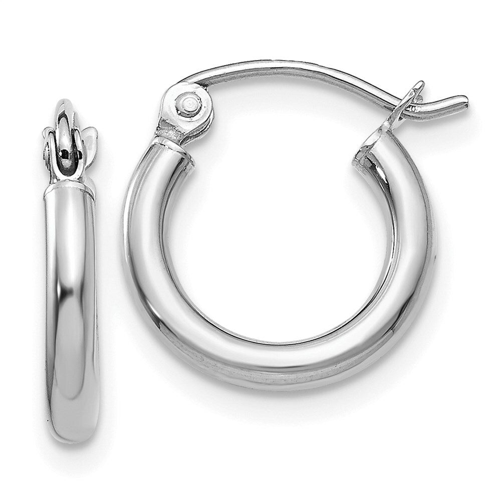 14K White Gold 2mm Round Hoop Earrings  13mm length