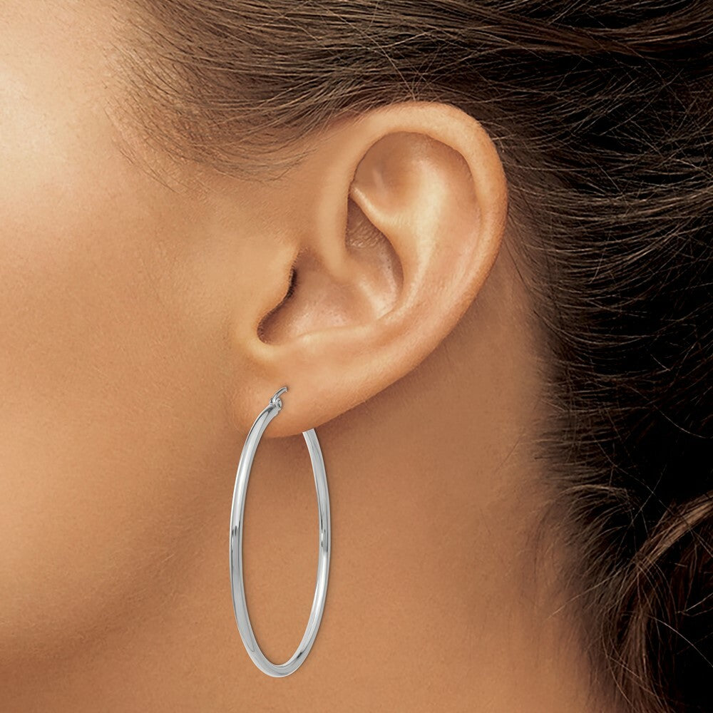 14K White Gold Lightweight Hoop Earrings  45mm length