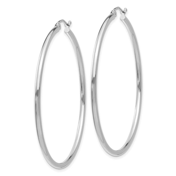 14K White Gold 2mm Round Hoop Earrings  50mm length