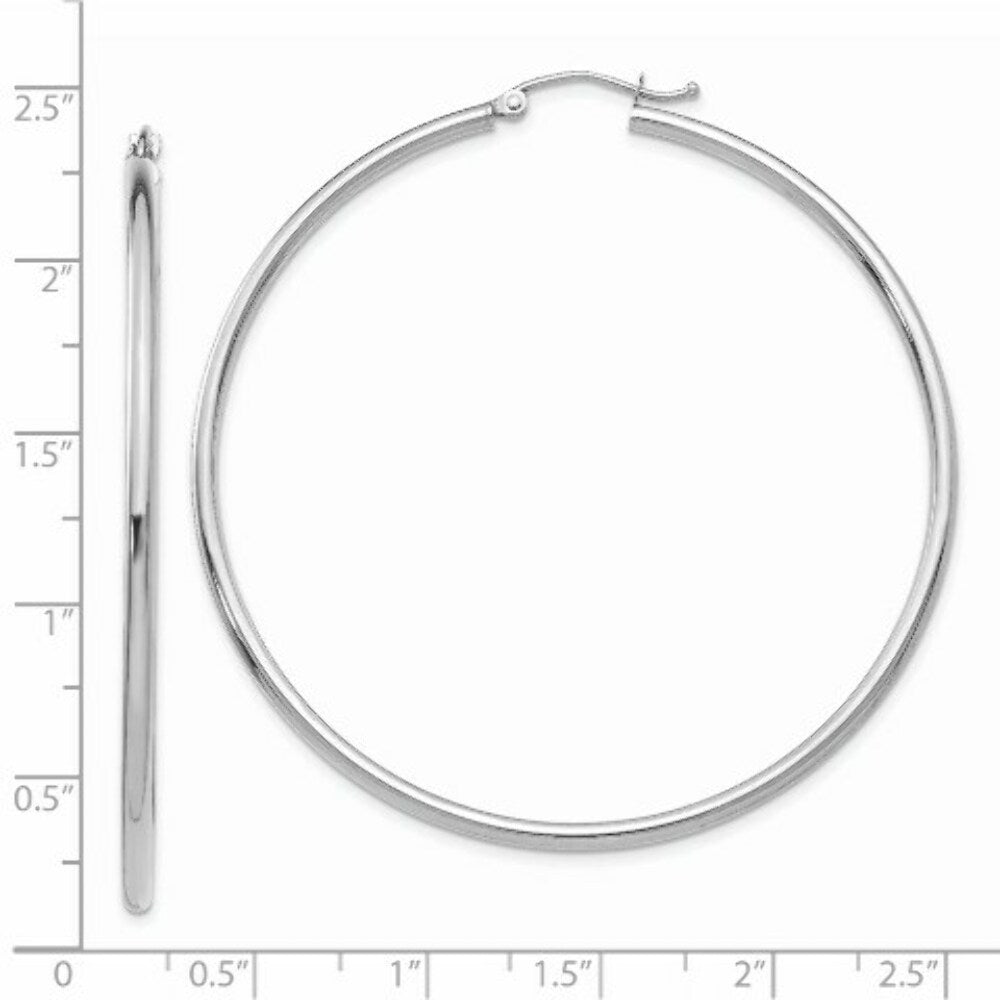 14K White Gold Lightweight Hoop Earrings  55mm length