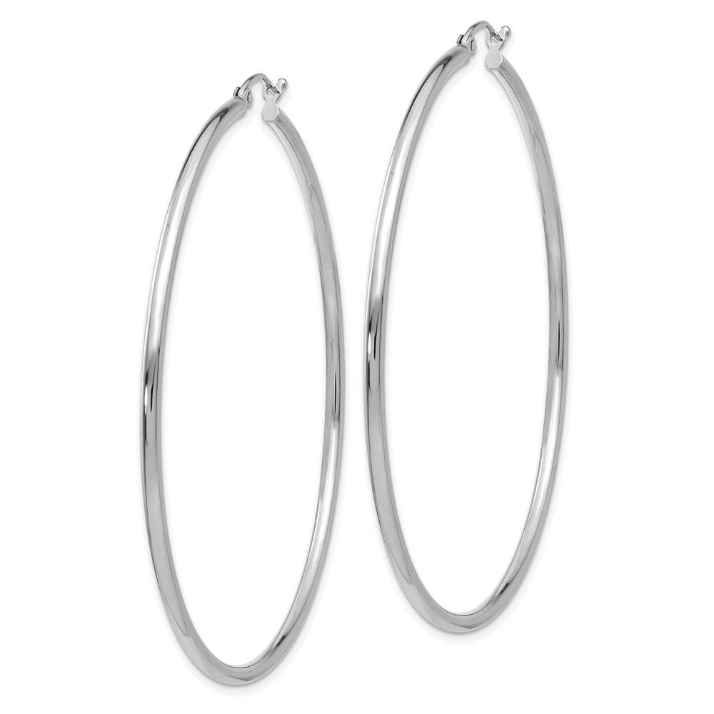 14K White Gold 2mm Round Hoop Earrings  60mm length