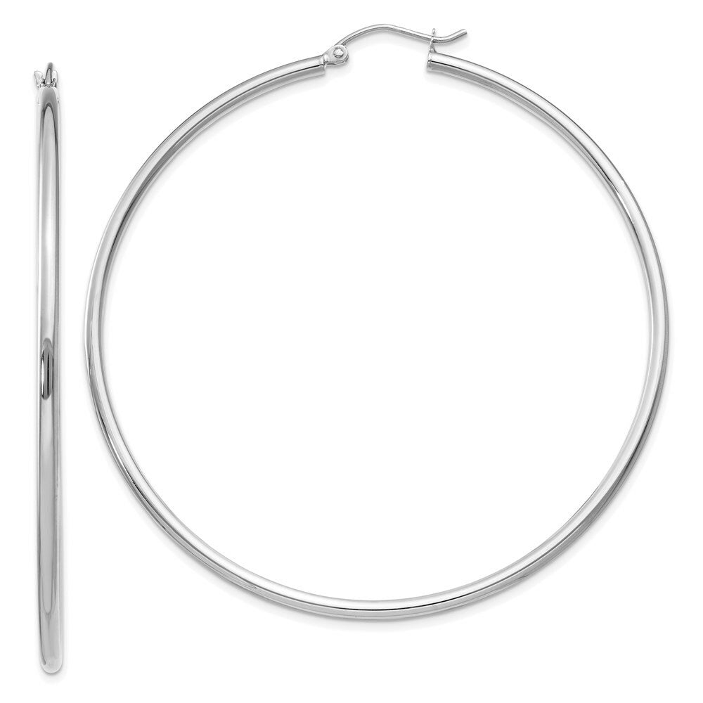 14K White Gold 2mm Round Hoop Earrings  60mm length
