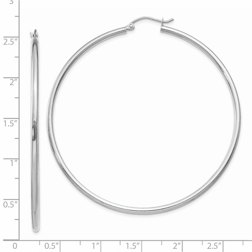14K White Gold Lightweight Hoop Earrings  60mm length