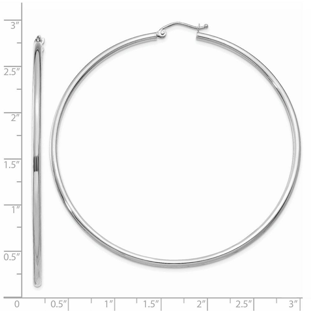14K White Gold Lightweight Hoop Earrings  65mm length