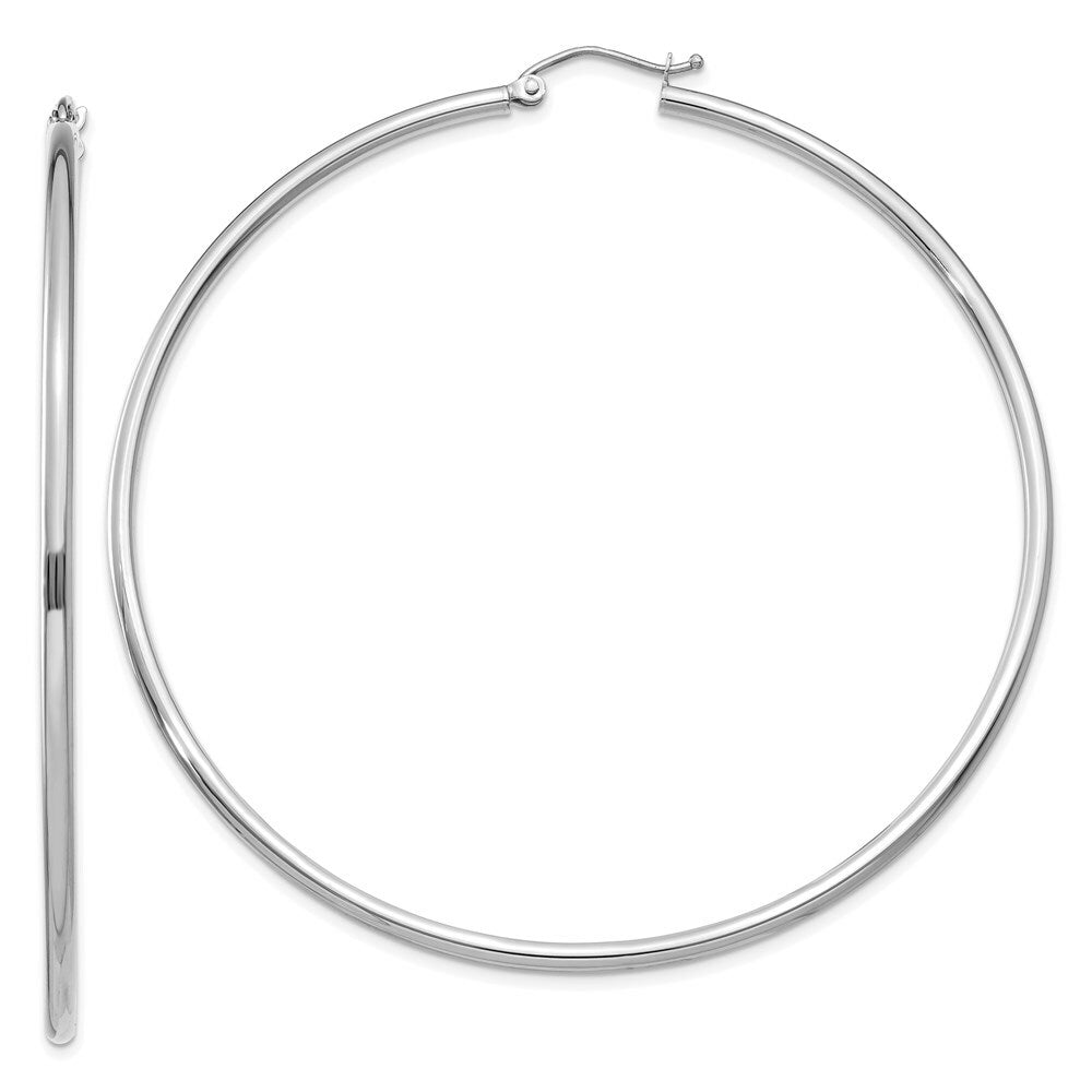14K White Gold Lightweight Hoop Earrings  65mm length