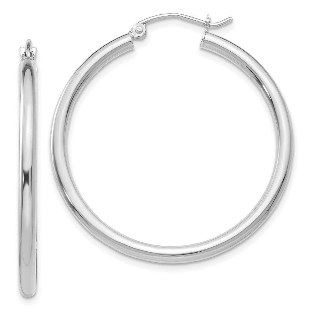 14K White Gold 2.5mm Lightweight Round Hoop Earrings  35mm length