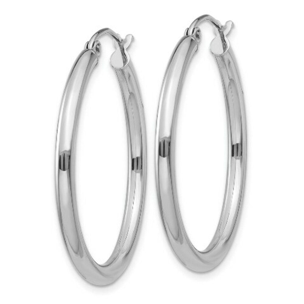 14K White Gold 2.5mm Round Hoop Earrings  30mm length