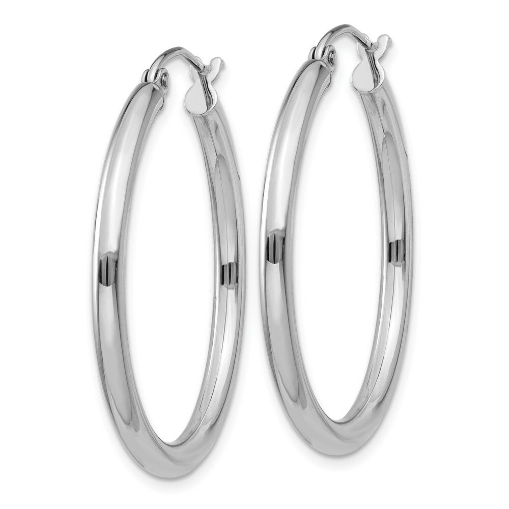 14K White Gold 2.5mm Lightweight Round Hoop Earrings  30mm length