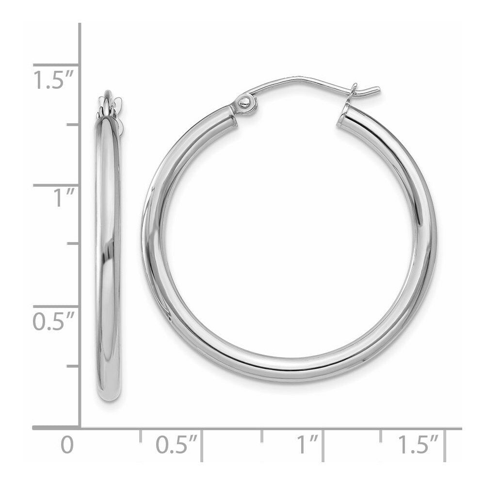 14K White Gold 2.5mm Lightweight Round Hoop Earrings  30mm length