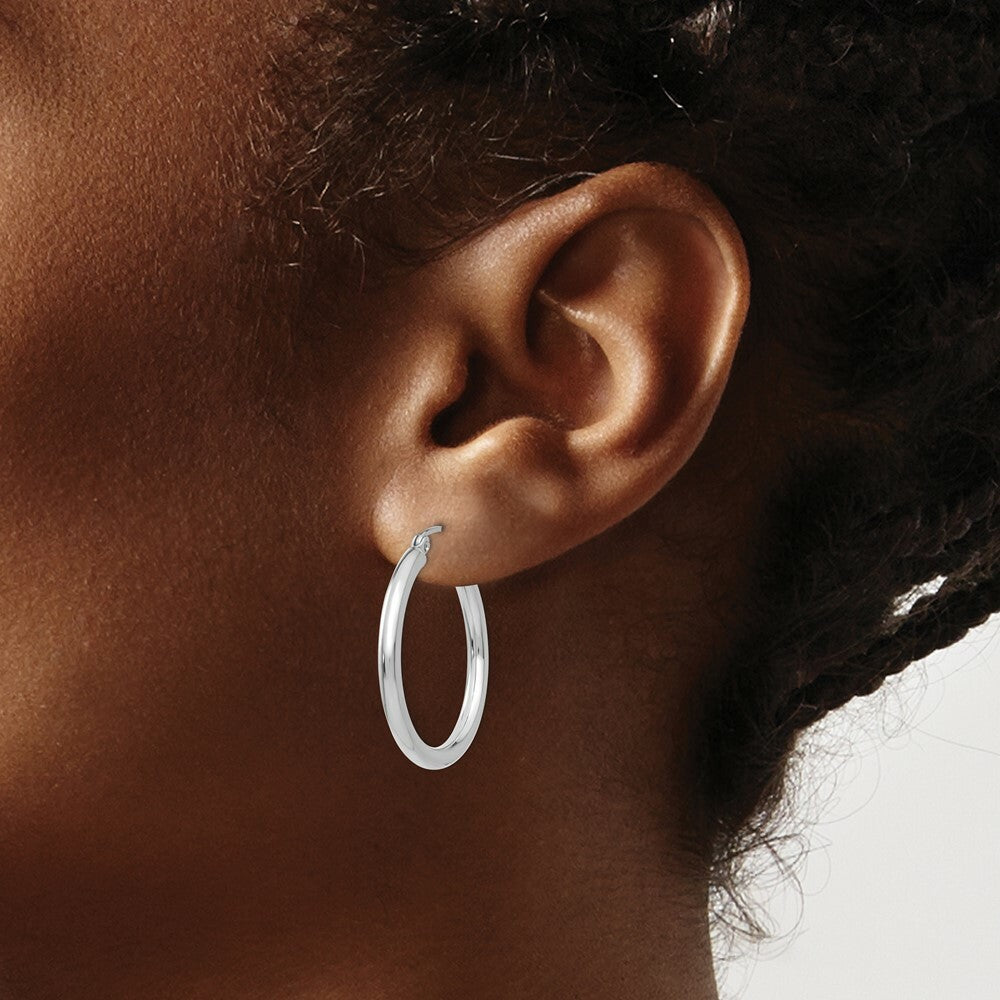 14K White Gold 2.5mm Round Hoop Earrings  25mm length