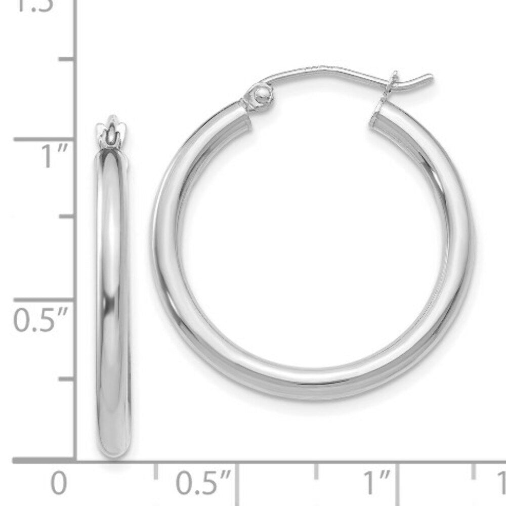 14K White Gold 2.5mm Round Hoop Earrings  25mm length