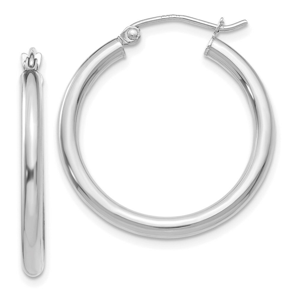 14K White Gold 2.5mm Lightweight Round Hoop Earrings  25mm length
