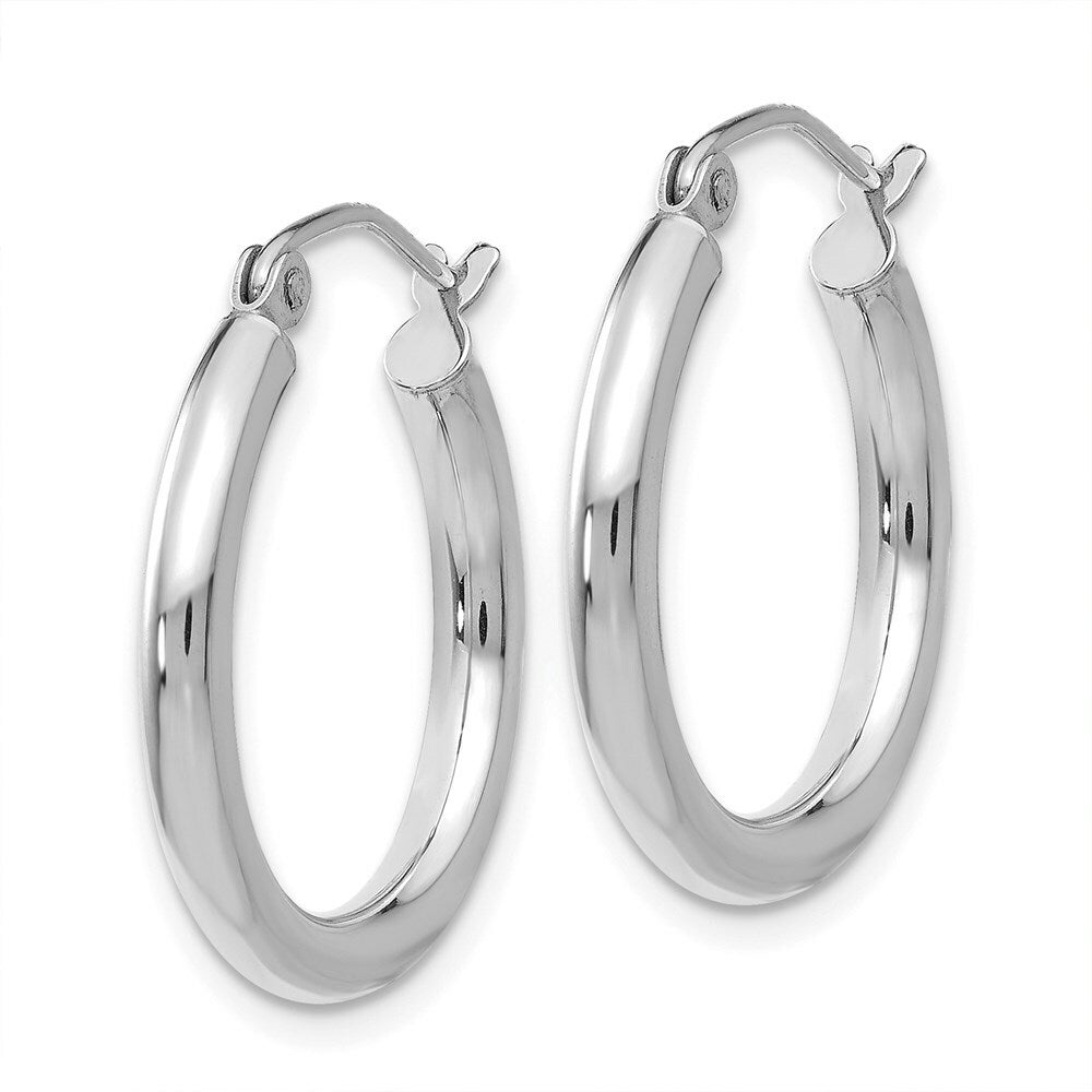 14K White Gold 2.5mm Round Hoop Earrings  20mm length