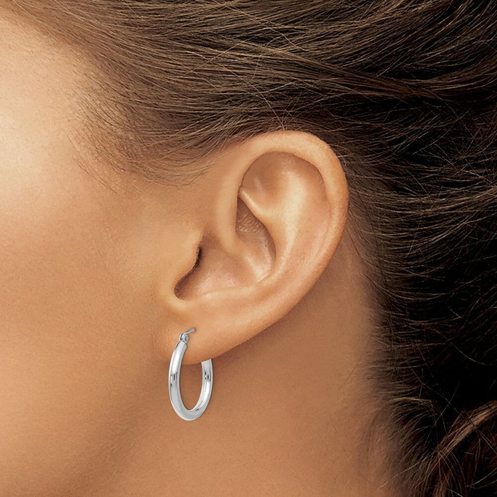 14K White Gold 2.5mm Round Hoop Earrings  20mm length