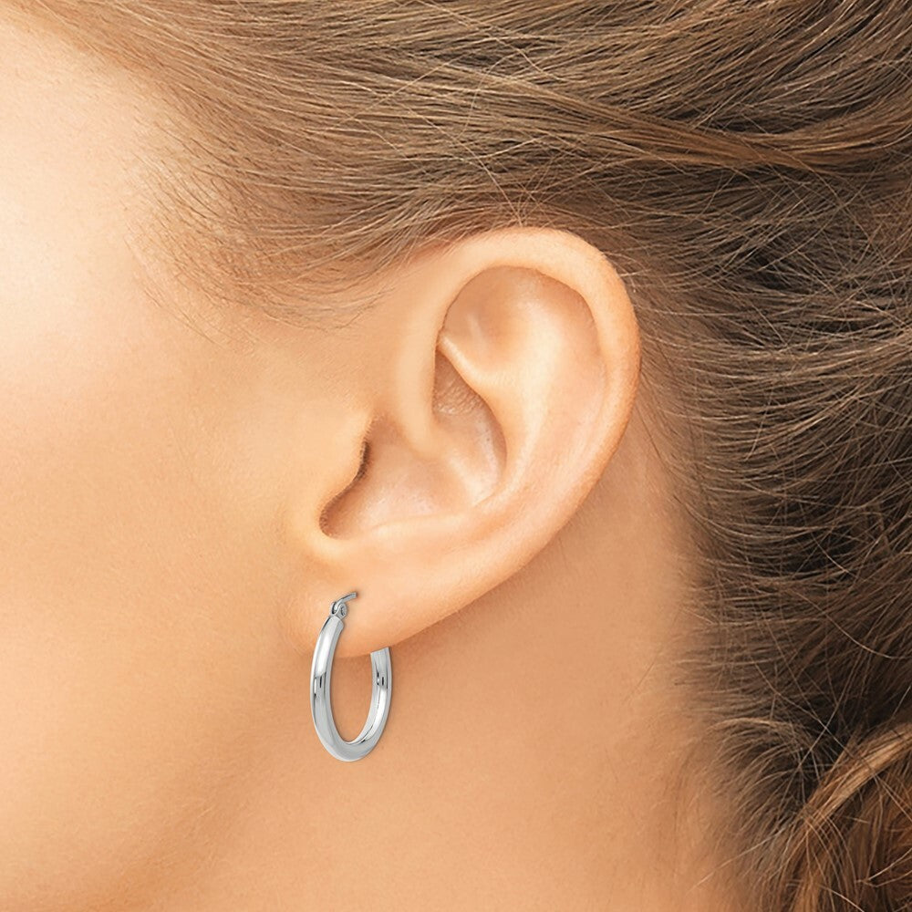 14K White Gold 2.5mm Lightweight Round Hoop Earrings  20mm length