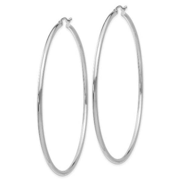 14K White Gold 2.5mm Round Hoop Earrings  65mm length