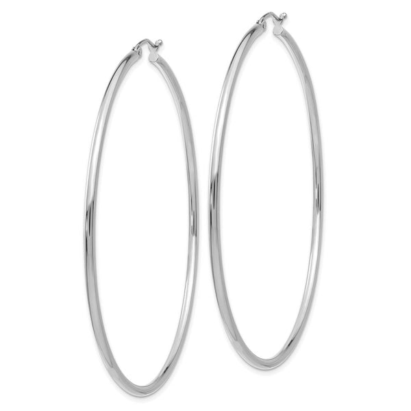 14K White Gold 2.5mm Lightweight Round Hoop Earrings  65mm length