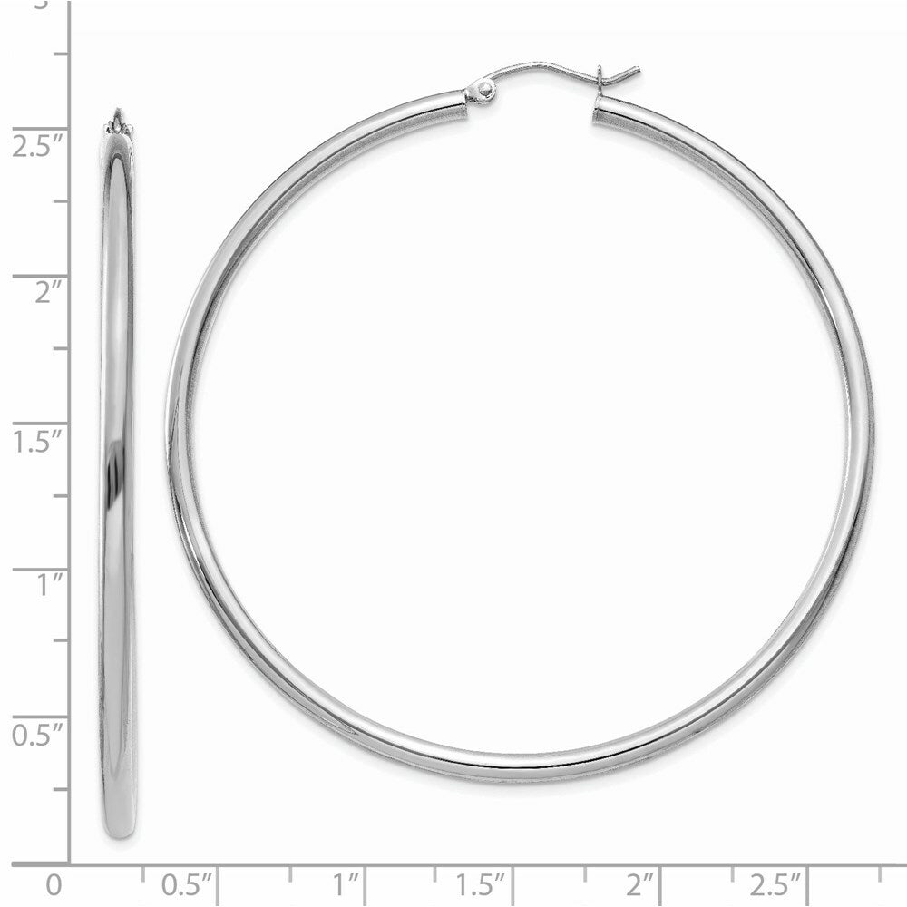 14K White Gold 2.5mm Round Hoop Earrings  60mm length