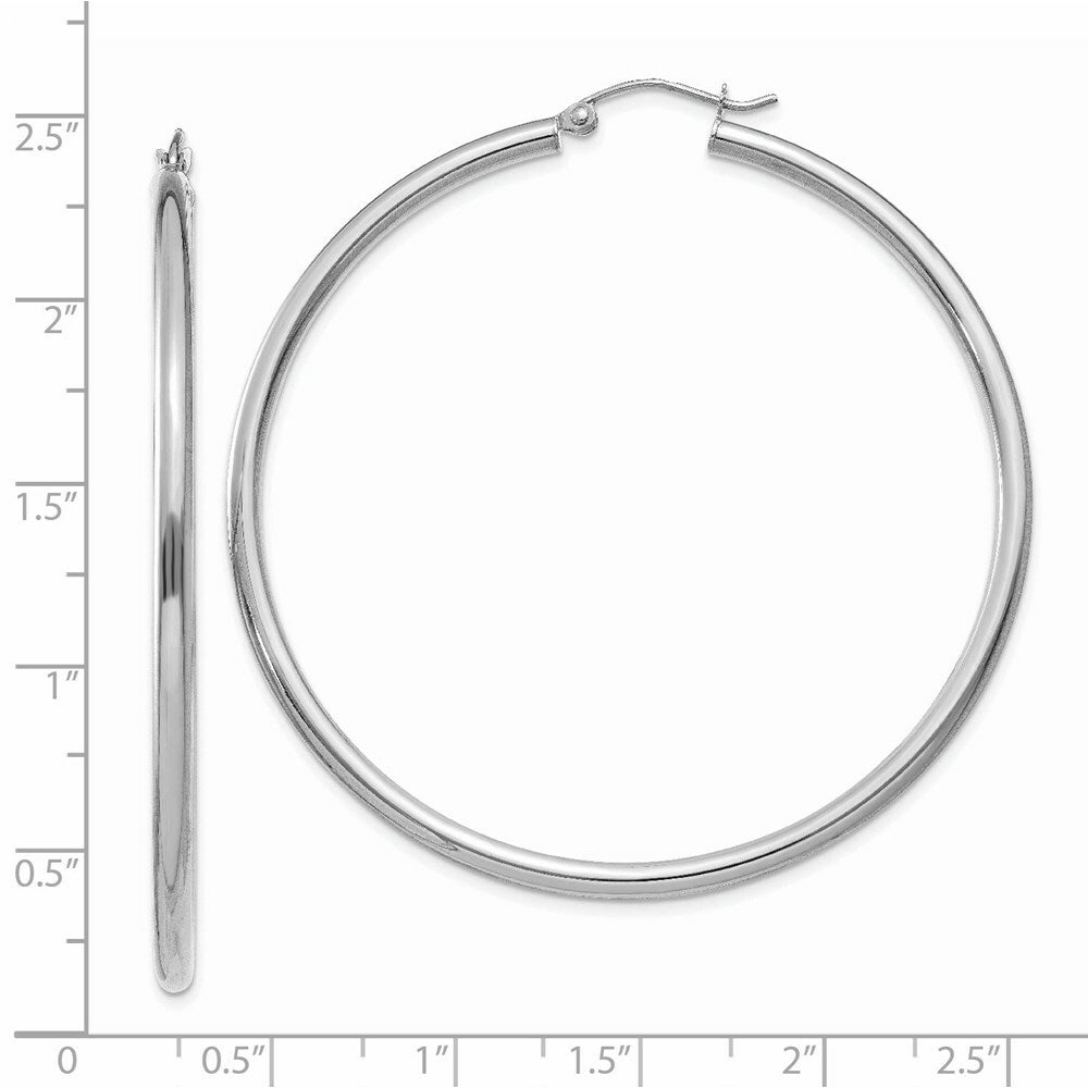 14K White Gold 2.5mm Lightweight Round Hoop Earrings  55mm length
